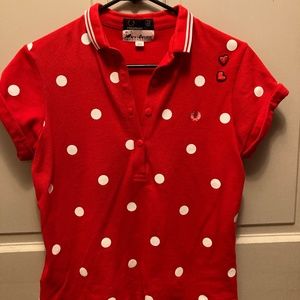 Fred Perry Amy Winehouse collection - polo, red with white polka dots, size 8